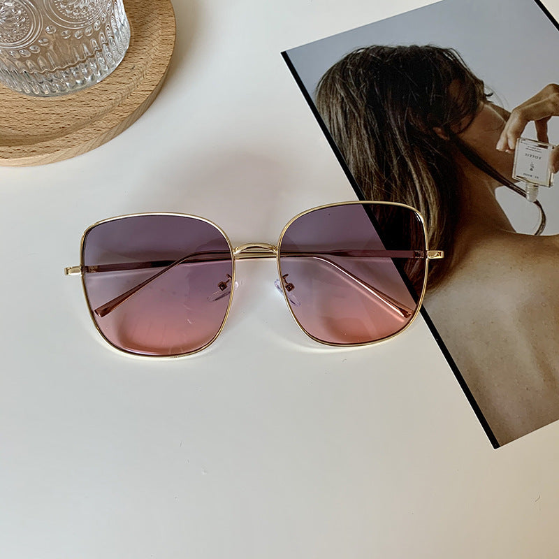New Sunglasses Glasses Large Square Metal Shade Sunglasses