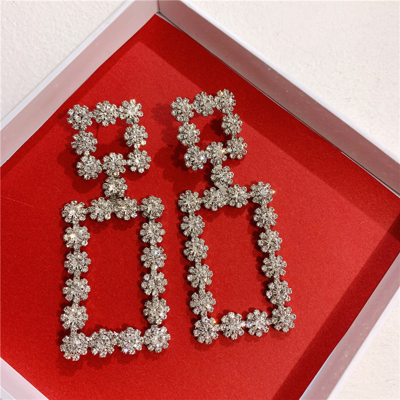 Square Hollow Full Rhinestone Big Earrings