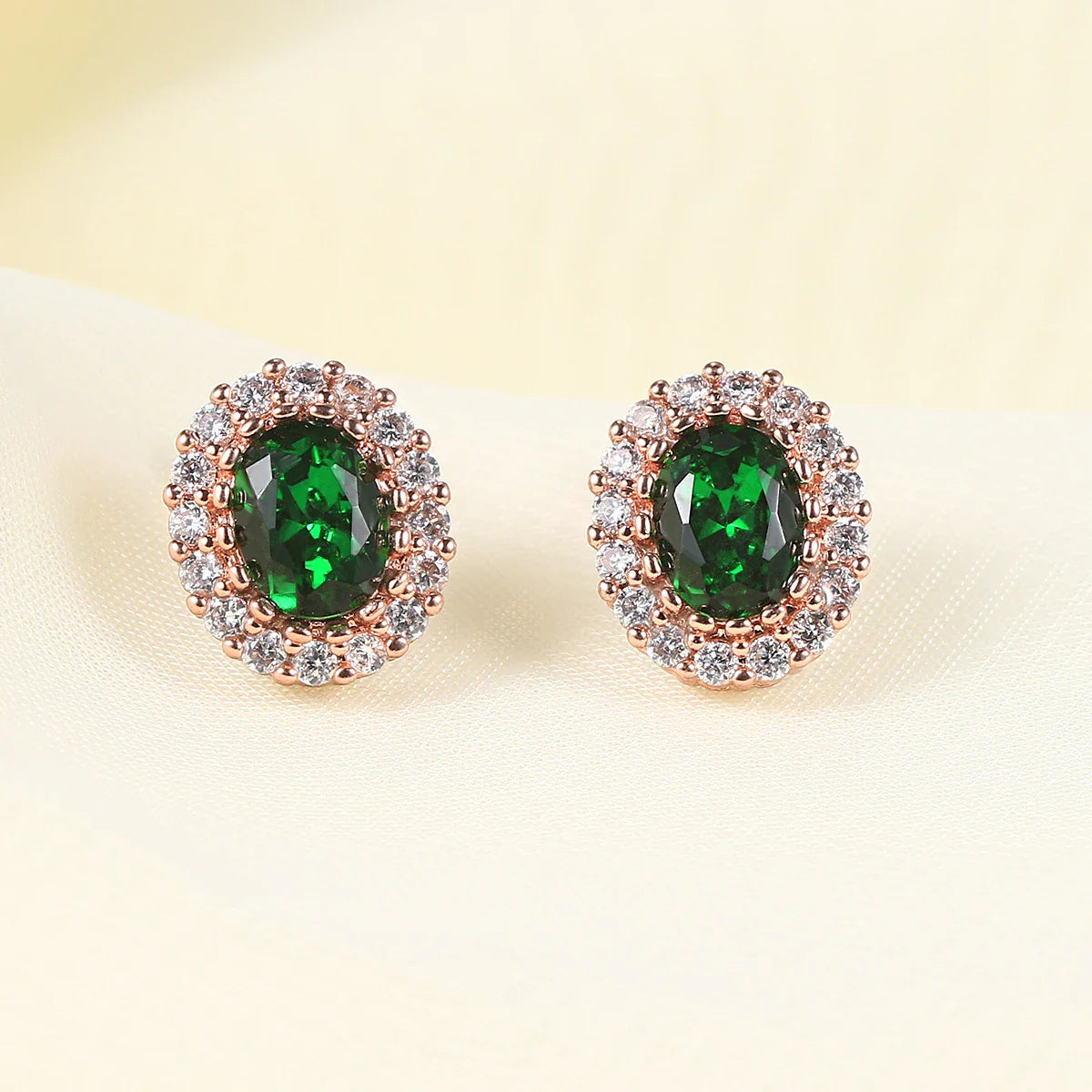S107 Rose Gold Color AAA Green Austrian Crystal Jewelry Set 3 Pcs Ring Necklace Earrings For Women