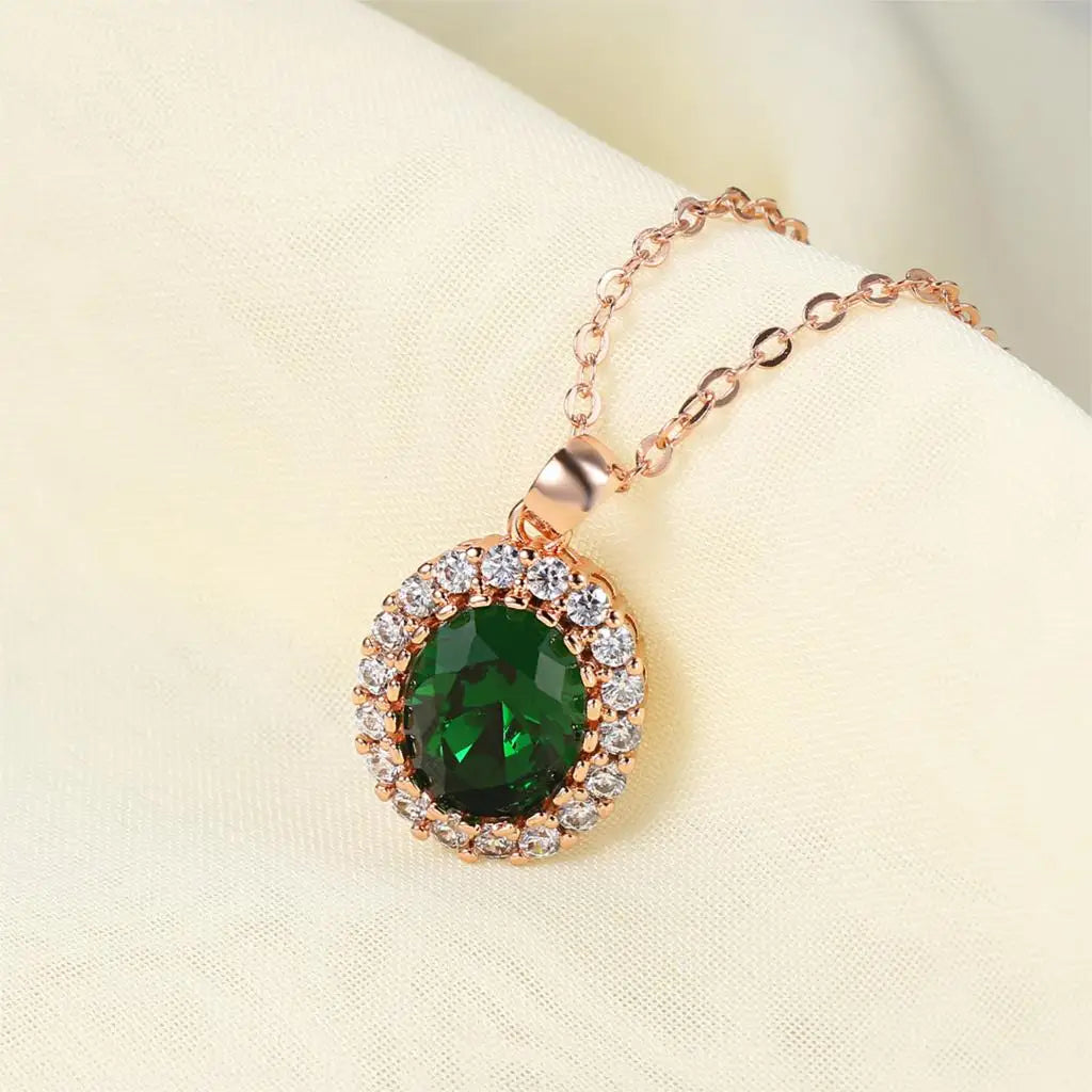 S107 Rose Gold Color AAA Green Austrian Crystal Jewelry Set 3 Pcs Ring Necklace Earrings For Women