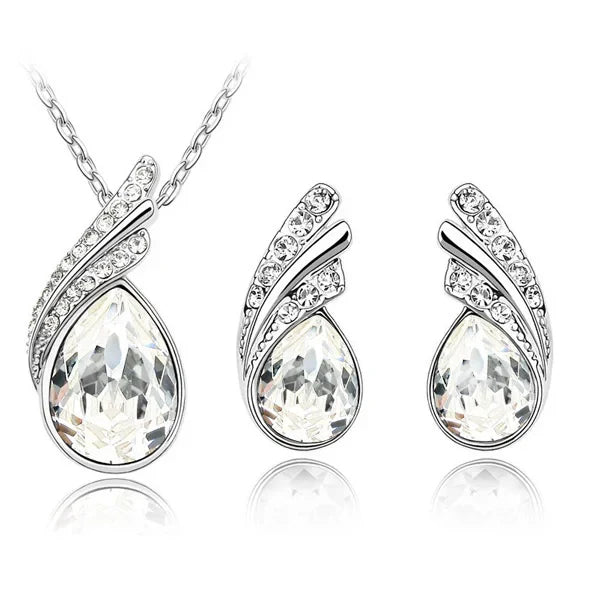 Leaf water feather wings Crystal Pendant Jewelry set