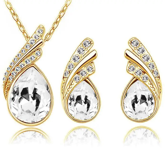 Leaf water feather wings Crystal Pendant Jewelry set