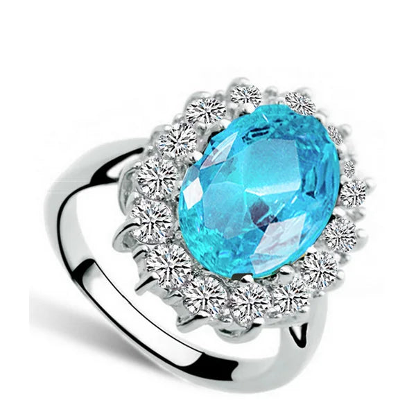 Royal Blue William Kate Queen Austrian Crystal Ring jewelry