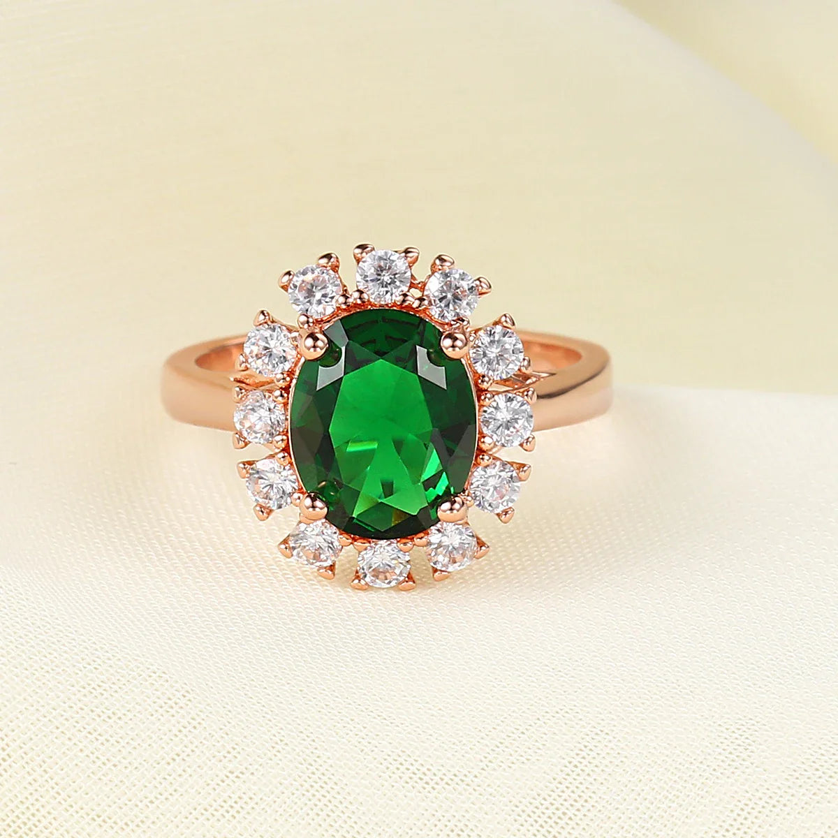 S107 Rose Gold Color AAA Green Austrian Crystal Jewelry Set 3 Pcs Ring Necklace Earrings For Women