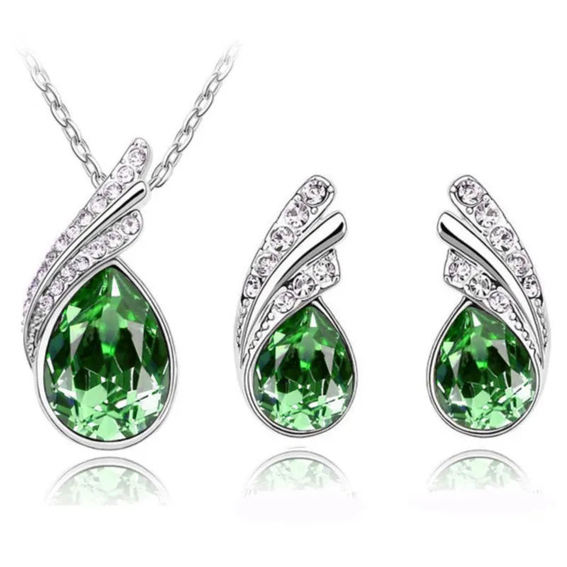 Leaf water feather wings Crystal Pendant Jewelry set